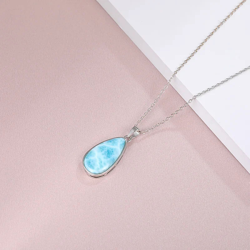 925 Sterling Silver Larimar Pendant Necklace – Classic Oval Charm