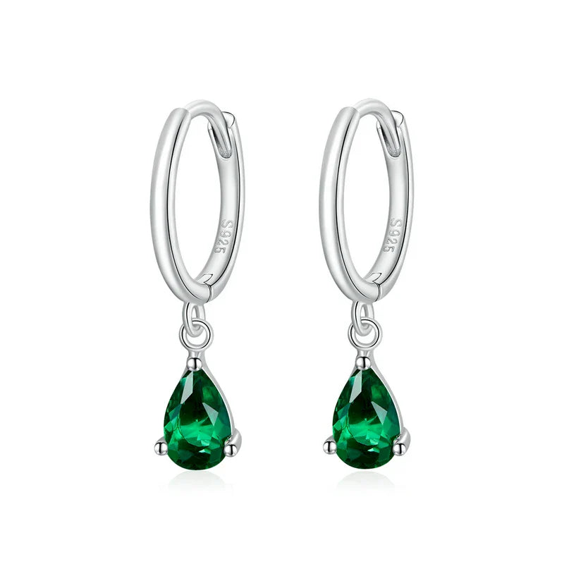 BAMOER Green Water Drop Earrings – 925 Sterling Silver
