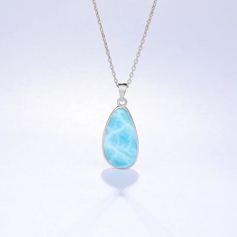 925 Sterling Silver Larimar Pendant Necklace – Classic Oval Charm