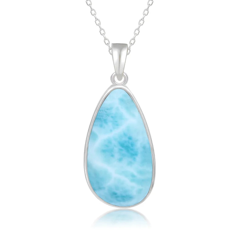 925 Sterling Silver Larimar Pendant Necklace – Classic Oval Charm
