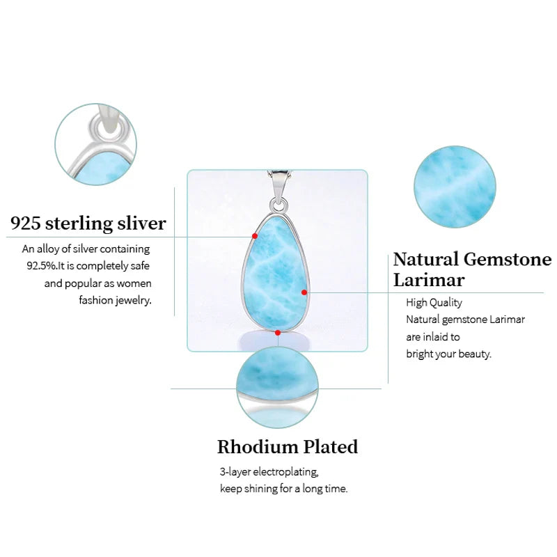 925 Sterling Silver Larimar Pendant Necklace – Classic Oval Charm