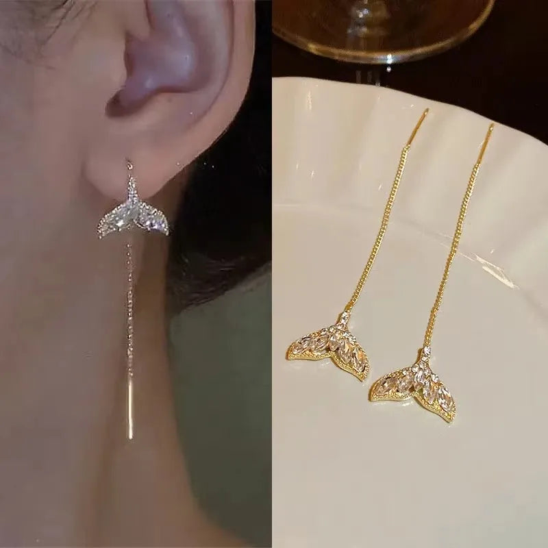 Black Drop Tassel Long Earrings
