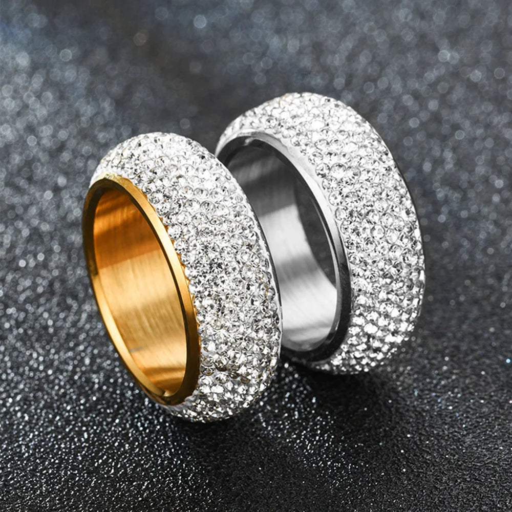Hip Hop Iced Out Bling Arc Circle Ring – Gold & Silver Color Stainless Steel