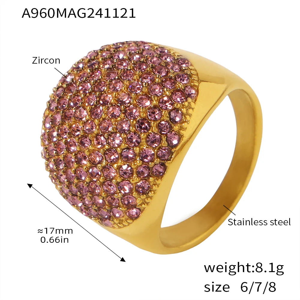Liora Turquoise & CZ Band – 18K Gold Plated 316L Stainless Steel Ring for Women