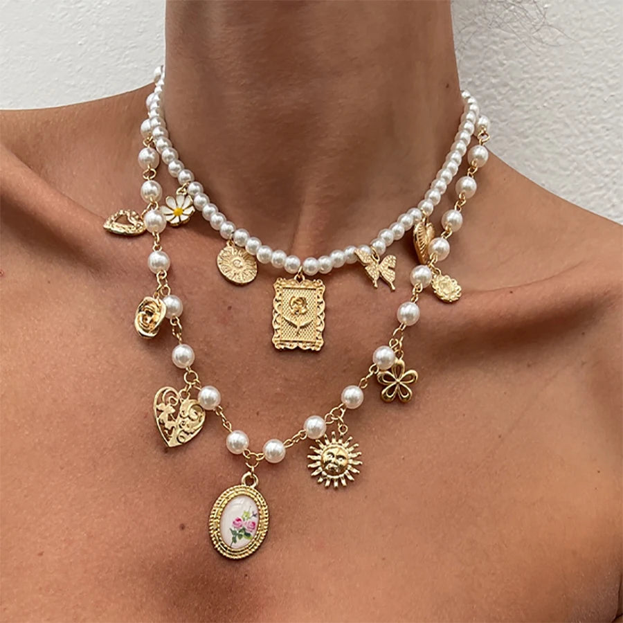 Sovict Butterfly Pearl Necklace Duo