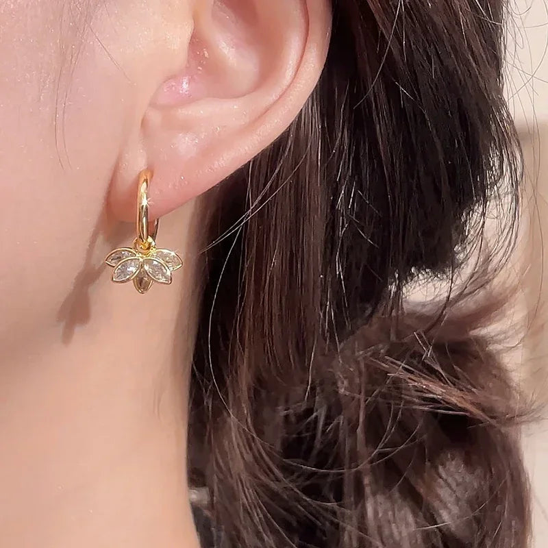 Sovict Lotus Zircon Hoop Earrings