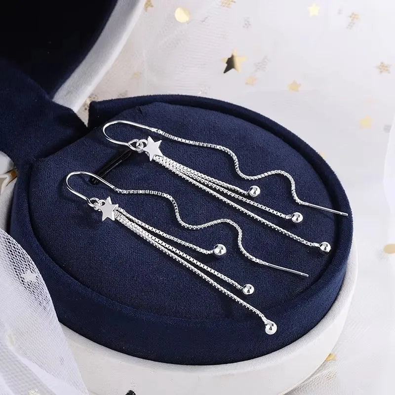Black Drop Tassel Long Earrings