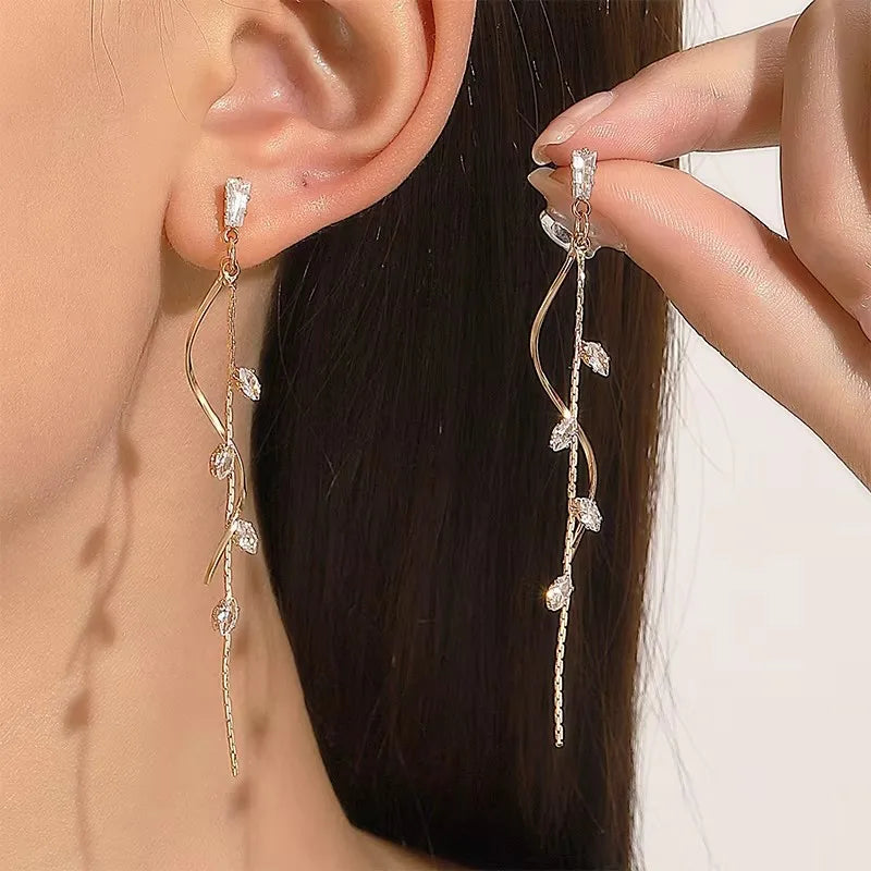 Black Drop Tassel Long Earrings