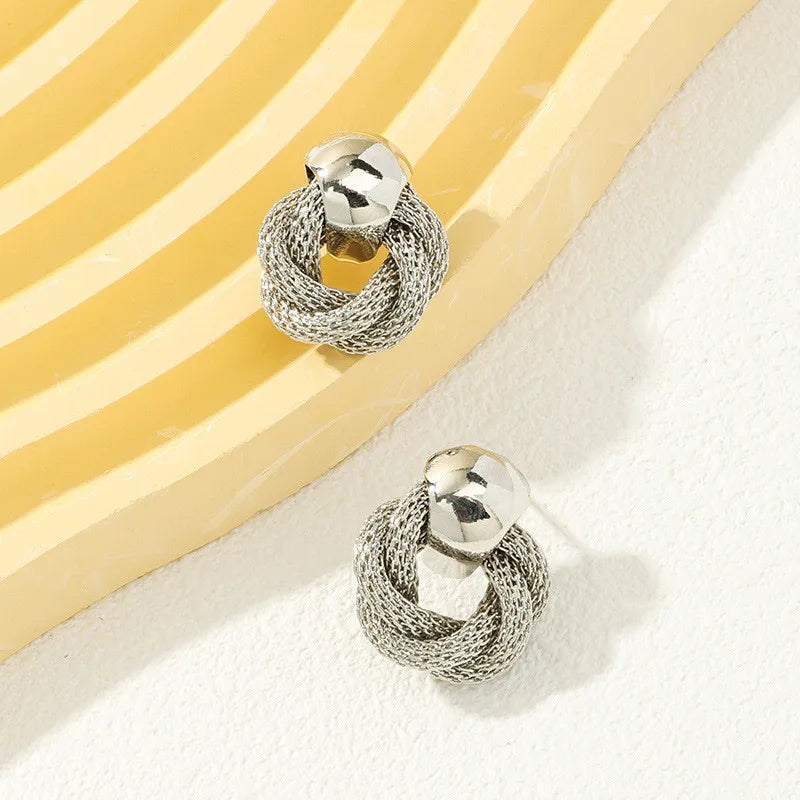 Vintage Metallic Twisted Weaving Round Circle Dangle Earrings