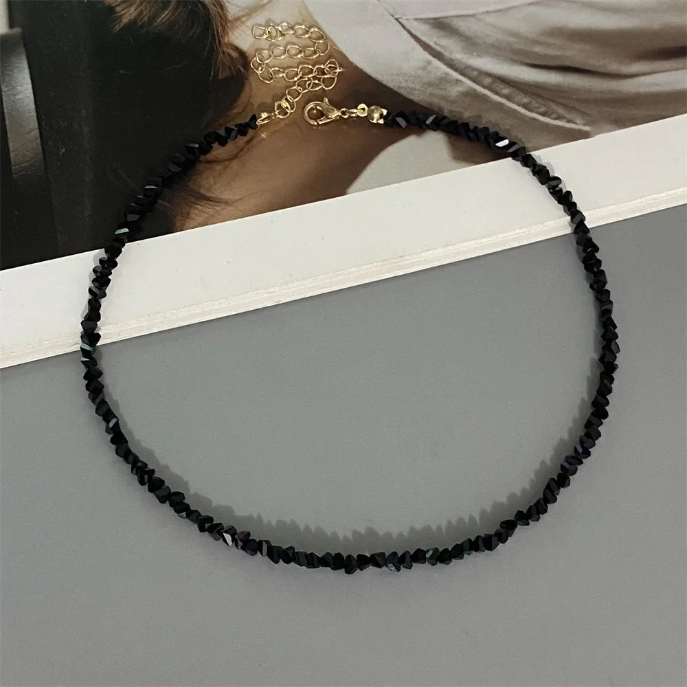 Sygune Pink Crystal Triangle Choker Necklace – Trendy Short Necklace