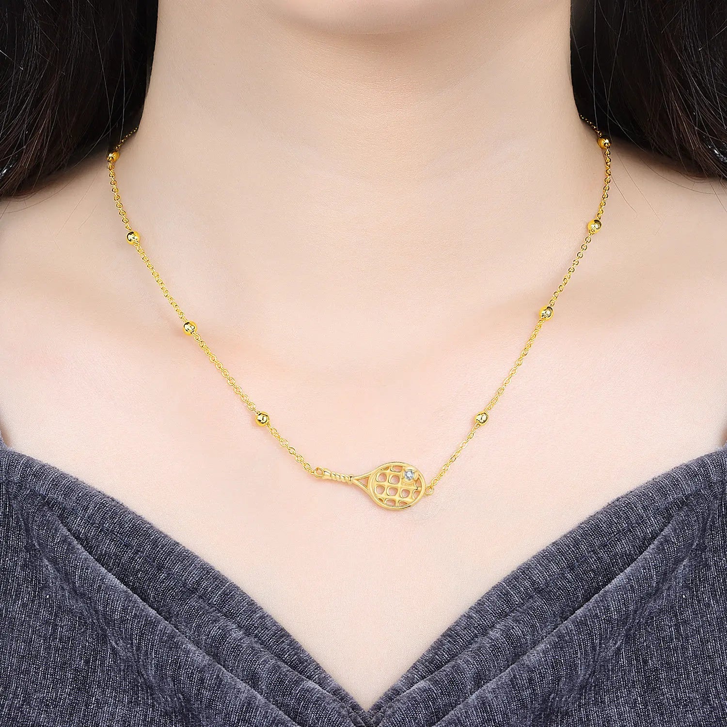 Sovict Golden Tennis Pendant Necklace