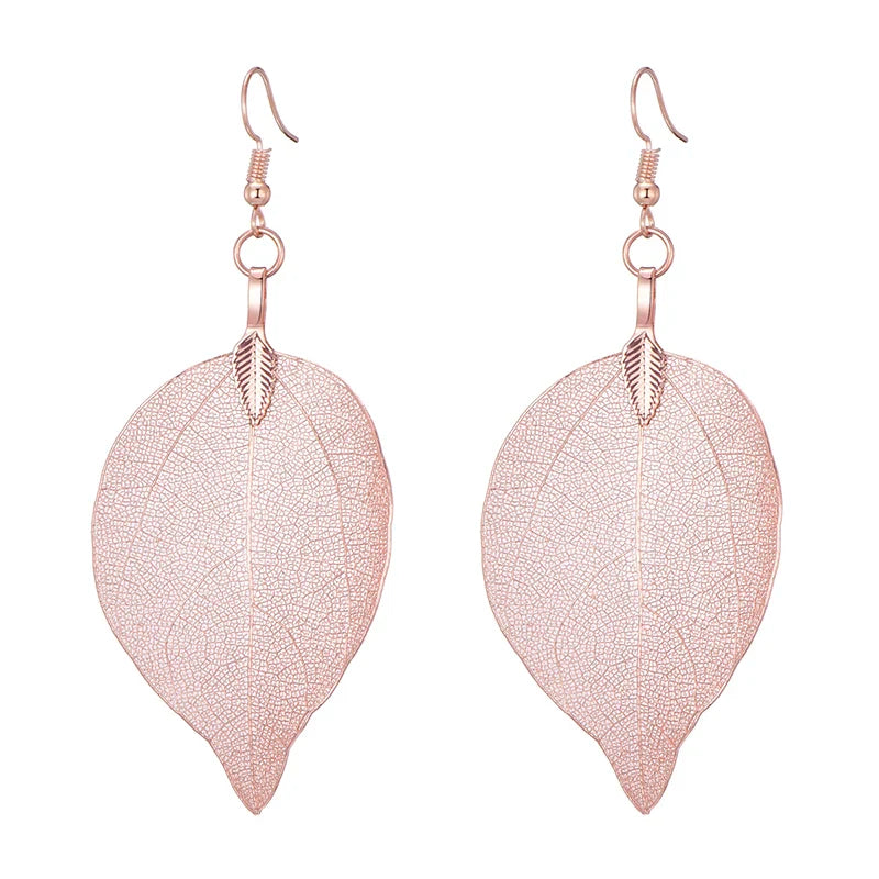 Real Leaf Dangle Earrings for Women