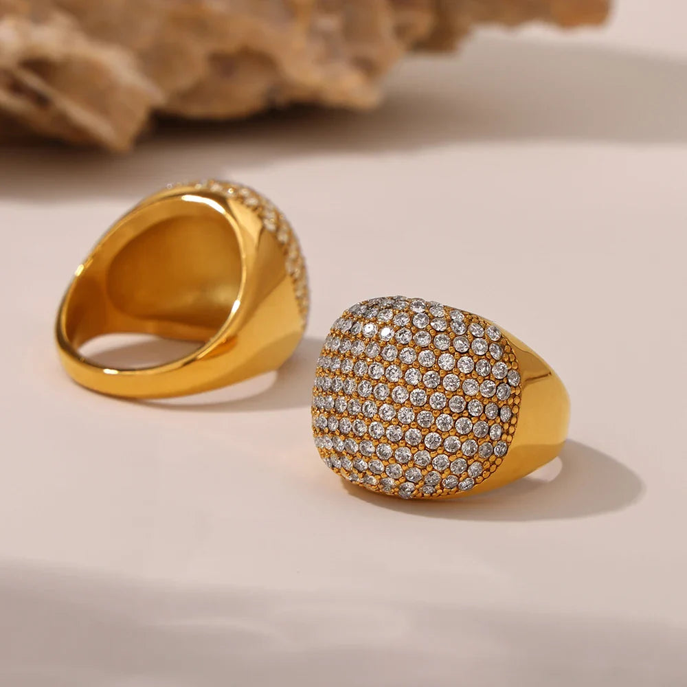 Liora Turquoise & CZ Band – 18K Gold Plated 316L Stainless Steel Ring for Women
