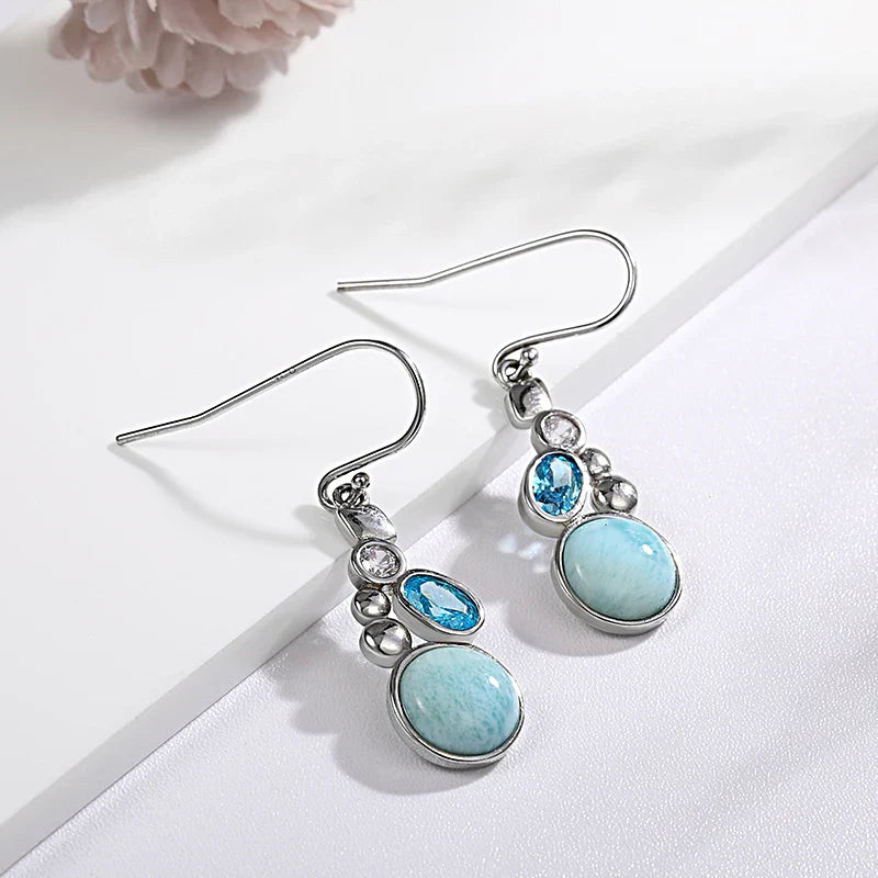 Larimar & Topaz Sterling Silver Long Drop Earrings