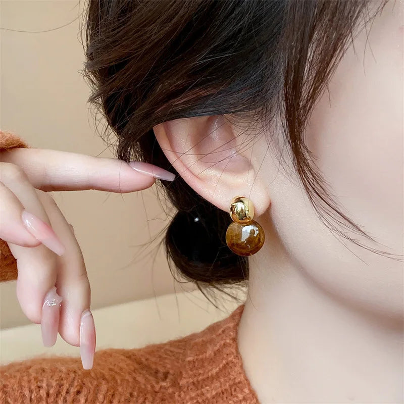 Random Stripe Gold Metal Top Drop Earrings