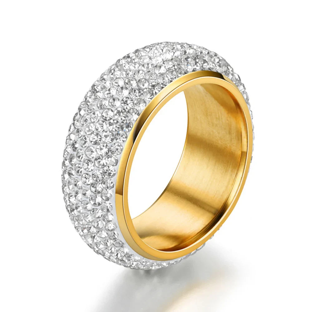 Hip Hop Iced Out Bling Arc Circle Ring – Gold & Silver Color Stainless Steel