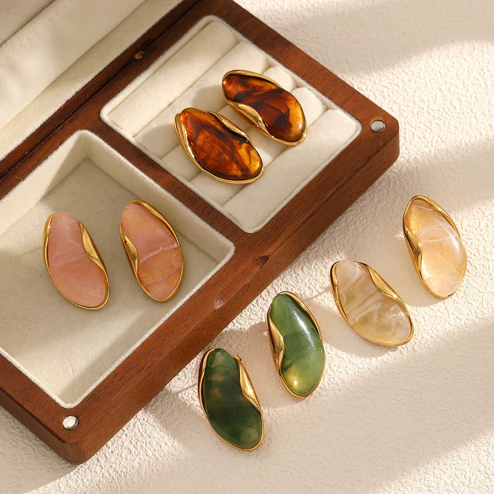 Brown Resin Geometric Shape Earrings
