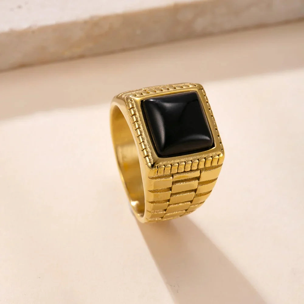 Vintage Square Red CZ Ring – Stainless Steel Statement Wedding Band (Unisex)