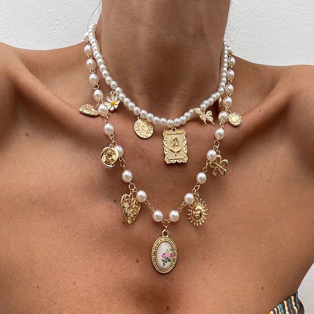 Sovict Butterfly Pearl Necklace Duo