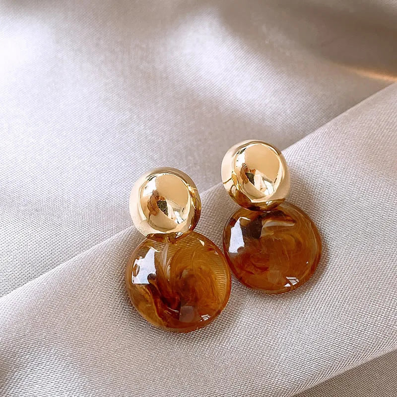 Random Stripe Gold Metal Top Drop Earrings