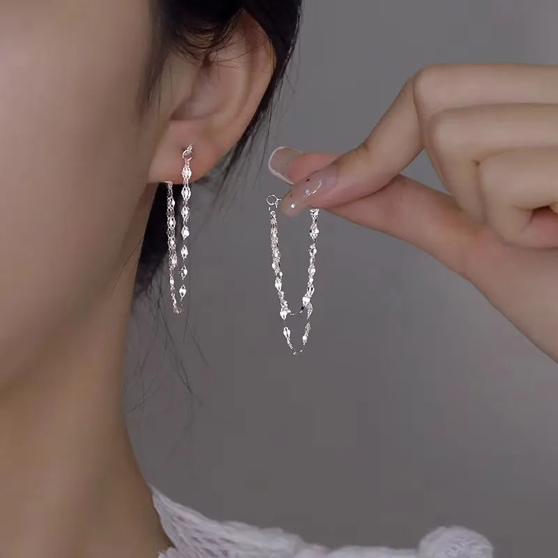 Black Drop Tassel Long Earrings