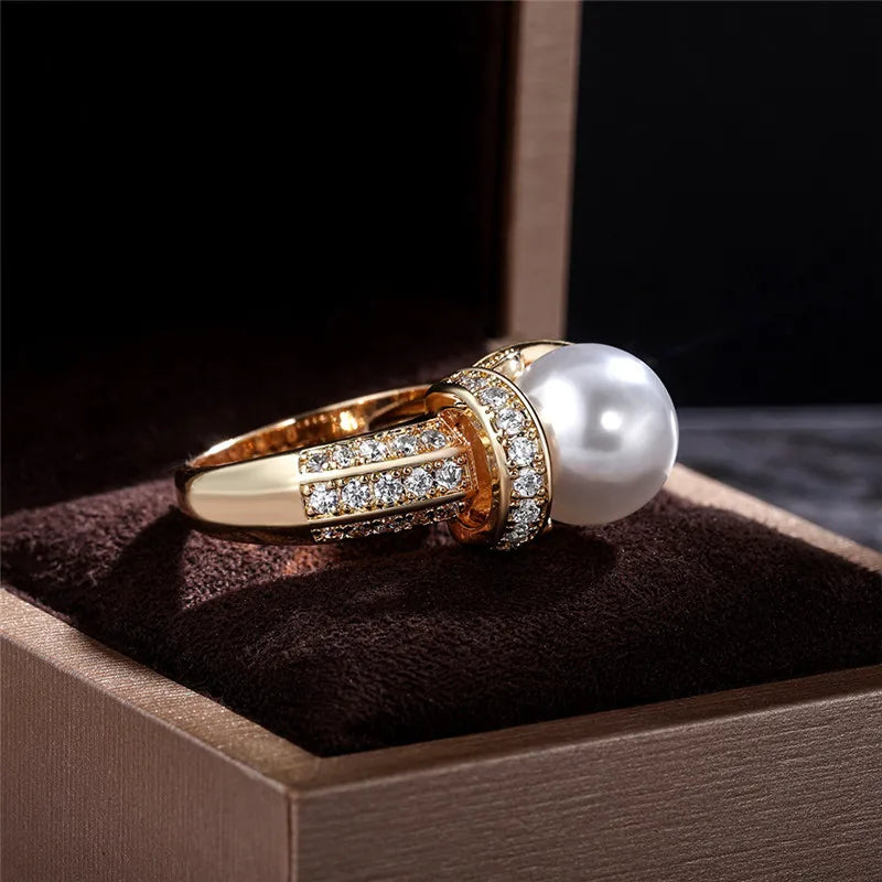 925 Sterling Silver Pearl & CZ Wedding Ring for Women