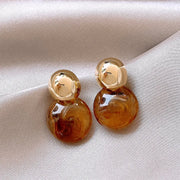 Random Stripe Gold Metal Top Drop Earrings