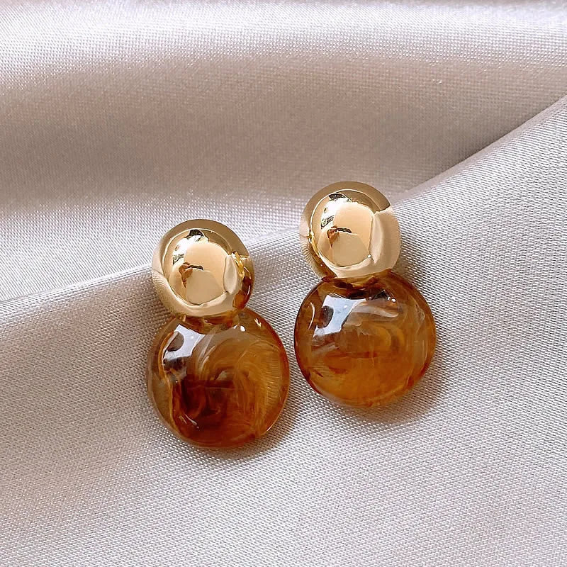 Random Stripe Gold Metal Top Drop Earrings