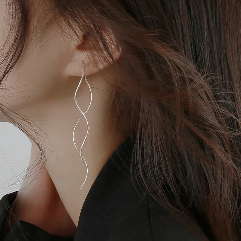 Black Drop Tassel Long Earrings