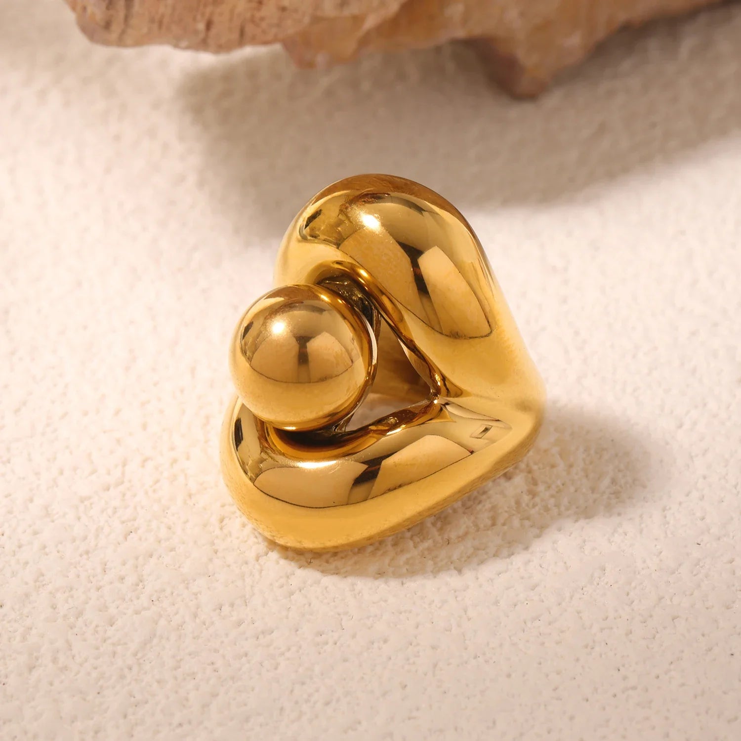 18K Gold Hollow Sphere Statement Ring – Stainless Steel