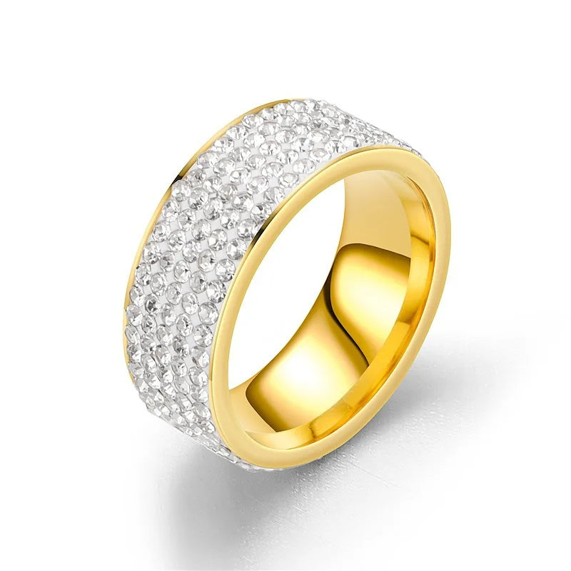 Hip Hop Iced Out Bling Arc Circle Ring – Gold & Silver Color Stainless Steel