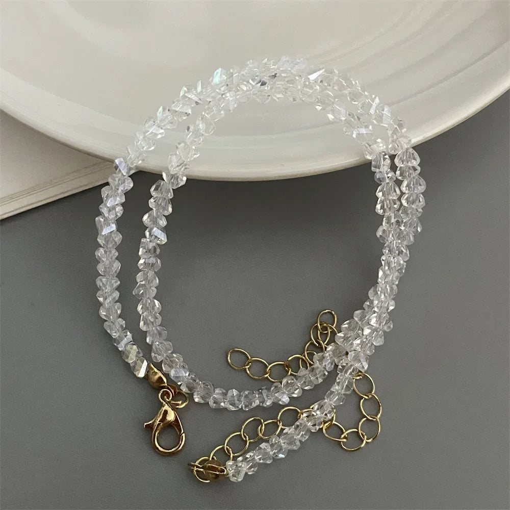 Sygune Pink Crystal Triangle Choker Necklace – Trendy Short Necklace