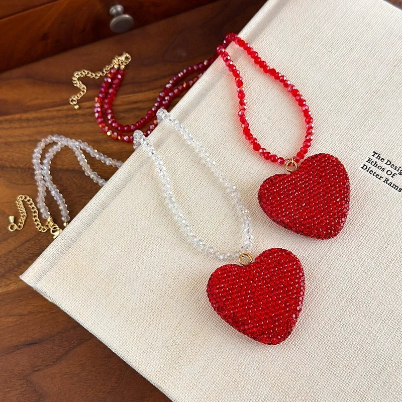 Red Crystal Heart Pendant Necklace – Trendy Charm