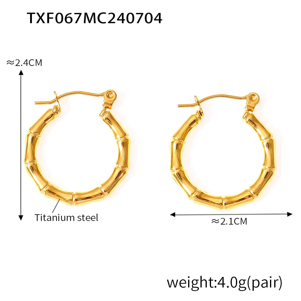 Ferris Wheel Stainless Steel Jewelry Set – Gold Plated Necklace, Bracelet & Earrings Bamboo Design for Women