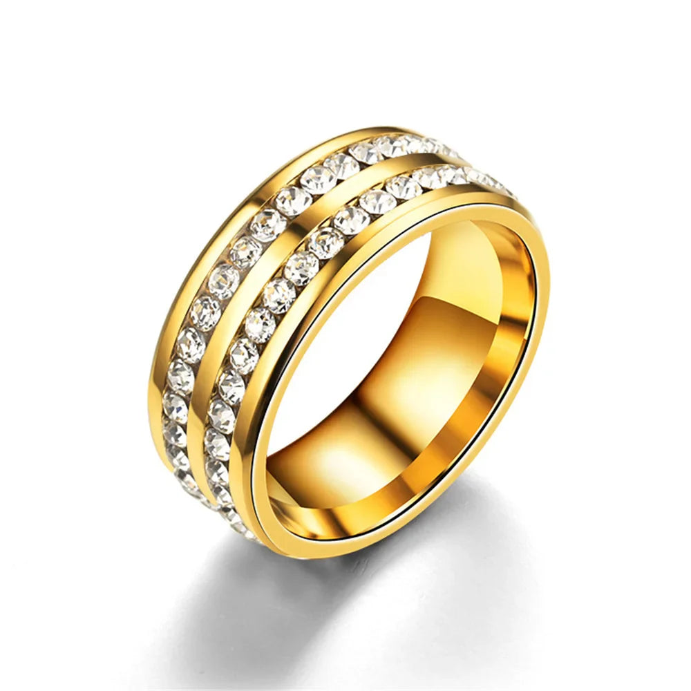 Hip Hop Iced Out Bling Arc Circle Ring – Gold & Silver Color Stainless Steel