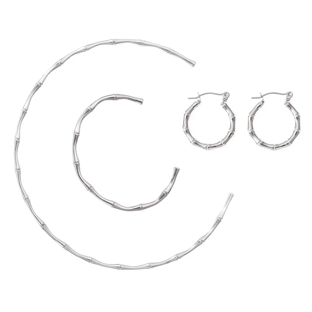 Ferris Wheel Stainless Steel Jewelry Set – Gold Plated Necklace, Bracelet & Earrings Bamboo Design for Women