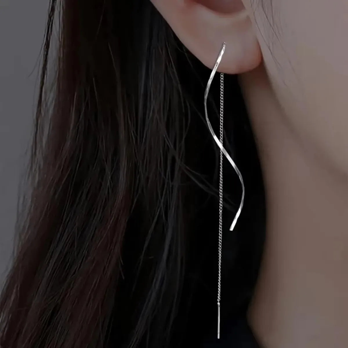 Black Drop Tassel Long Earrings