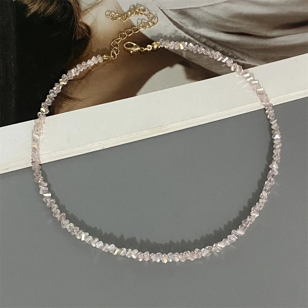Sygune Pink Crystal Triangle Choker Necklace – Trendy Short Necklace