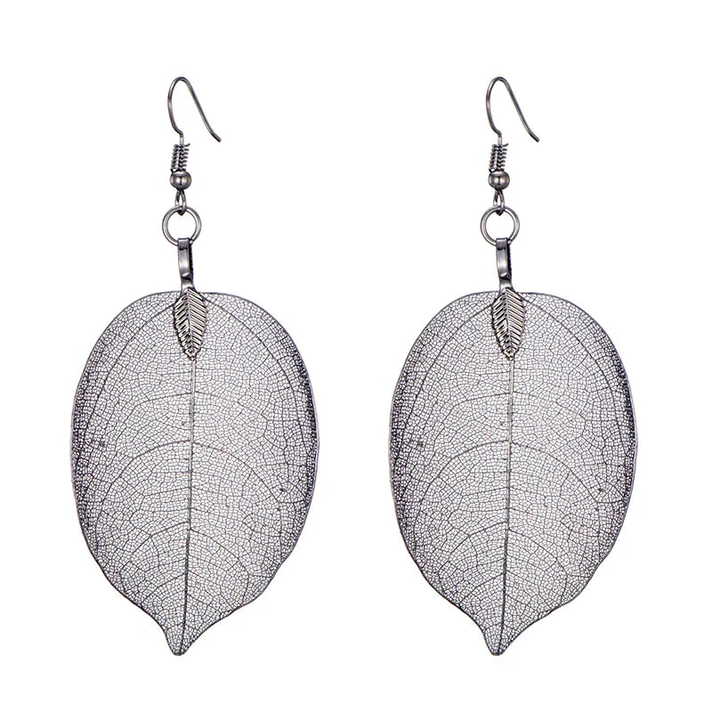 Real Leaf Dangle Earrings for Women