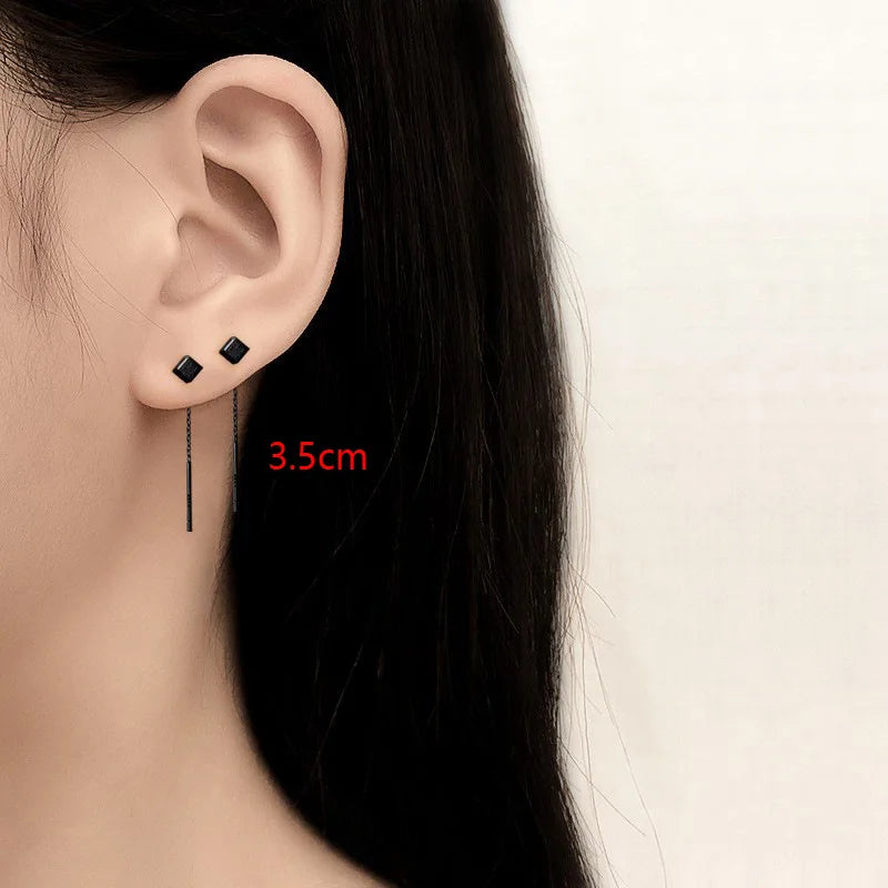 Black Drop Tassel Long Earrings