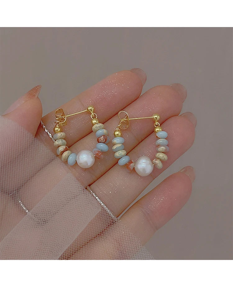 Vacation style Design Natural Stone Beaded Pearl Pendant Earrings for Women and Girls 2024 Fashion Jewelry Unusual Accessories