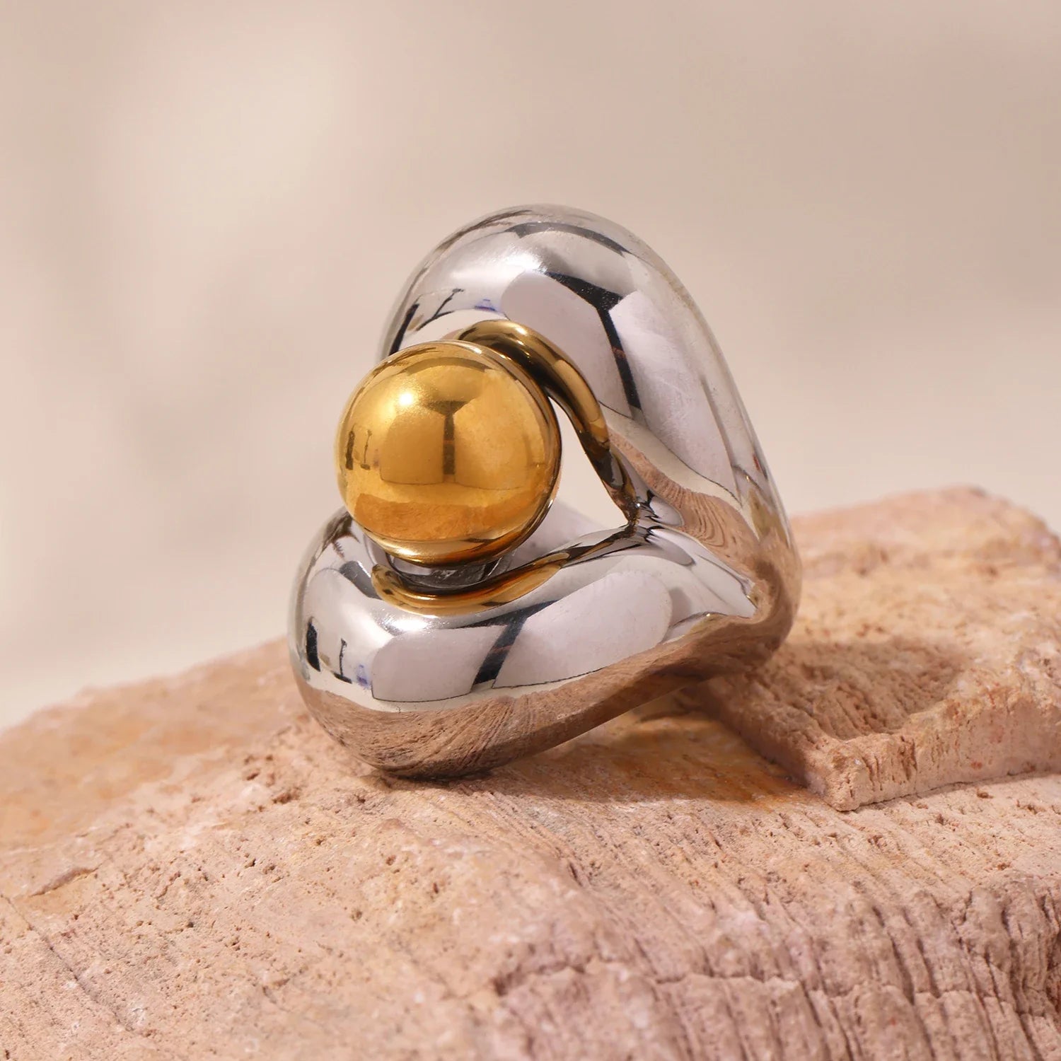 Hollow Spherical Stainless Steel Chunky Ring