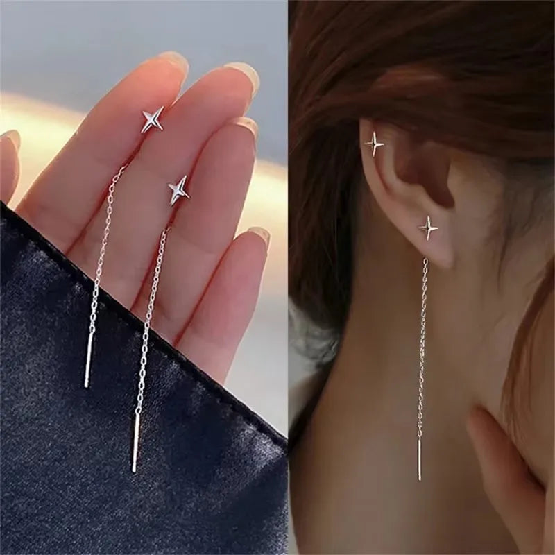 Black Drop Tassel Long Earrings