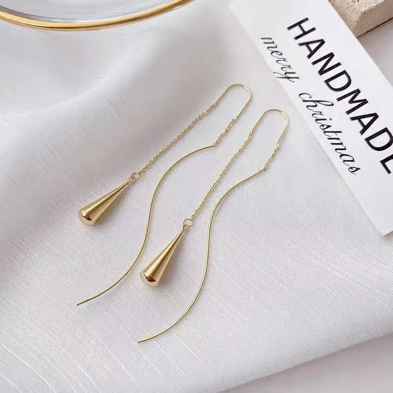 Black Drop Tassel Long Earrings