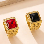 Vintage Square Red CZ Ring – Stainless Steel Statement Wedding Band (Unisex)