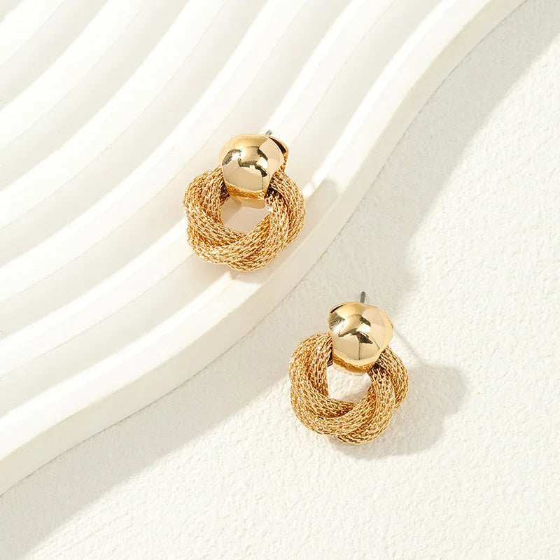 Vintage Metallic Twisted Weaving Round Circle Dangle Earrings