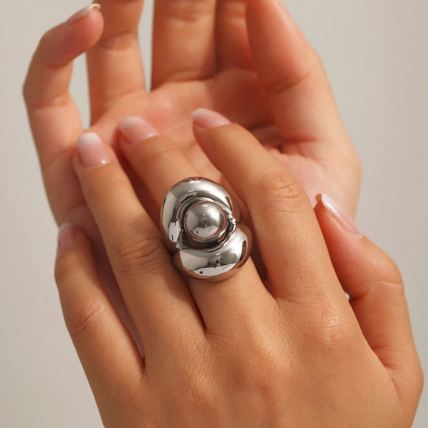 18K Gold Hollow Sphere Statement Ring – Stainless Steel