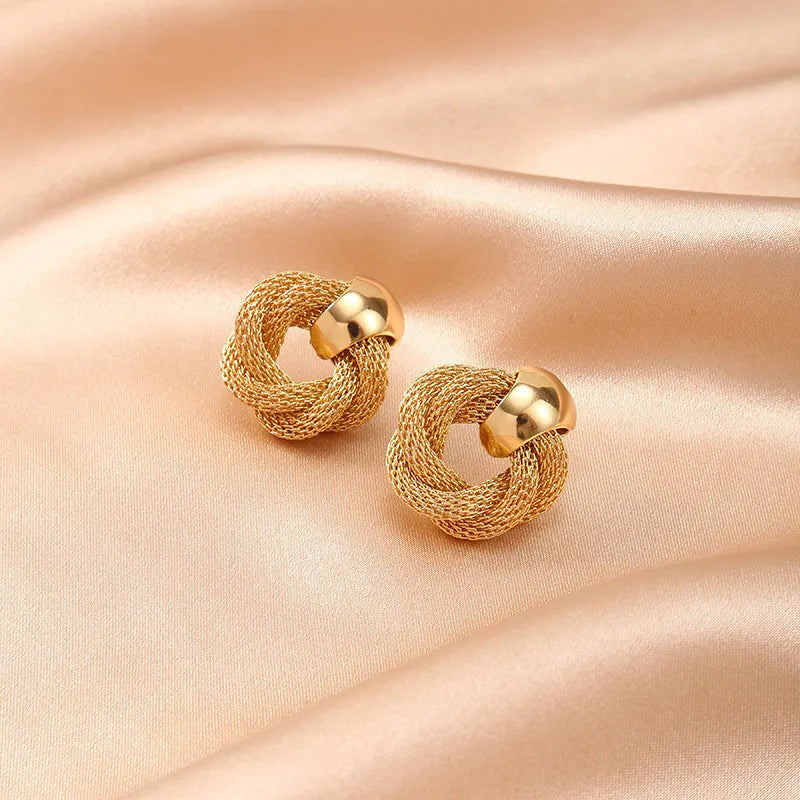 Vintage Metallic Twisted Weaving Round Circle Dangle Earrings