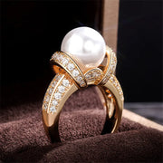 925 Sterling Silver Pearl & CZ Wedding Ring for Women