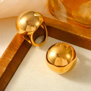 Shiny Chunky Gold-Plated Stainless Steel Ring – Big Ball Statement Jewelry for Women